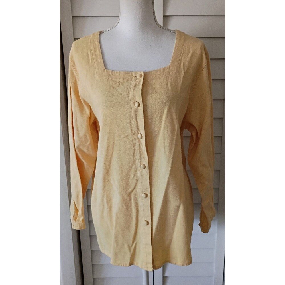 Lands' End yellow cotton vintage button down‎ long sleeve women's top 12